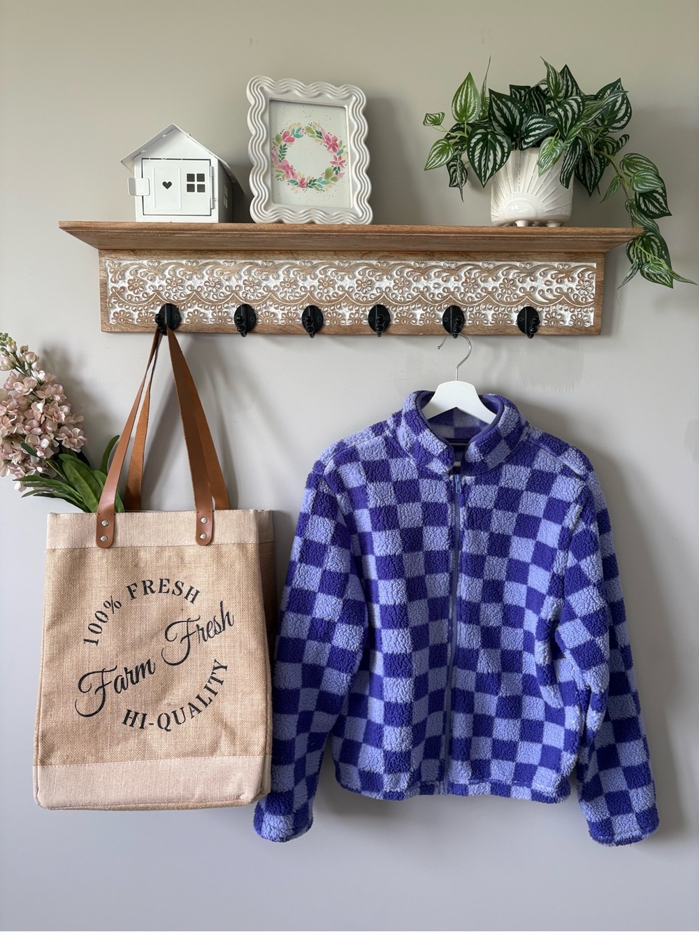 Purple Checkered Fleece Jacket